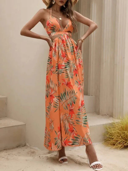LB | letnia damska sukienka maxi z nadrukiem w stylu bohemy z kokardą bez pleców elegancka sukienka plażowa dla kobiet