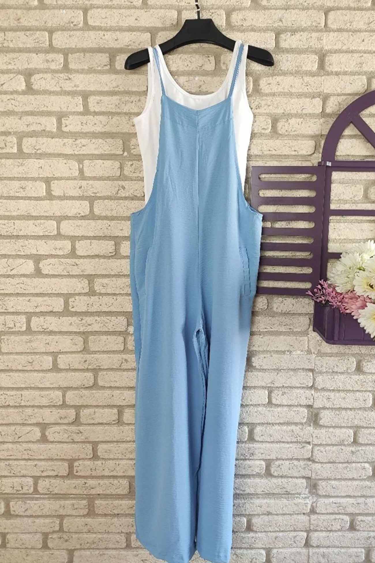 LB | Kombinezon cami w jednolitym kolorze z szerokimi nogawkami