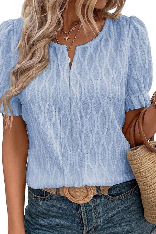 LB | Damska koszulka casualowa z bufiastym rękawem V-Neck