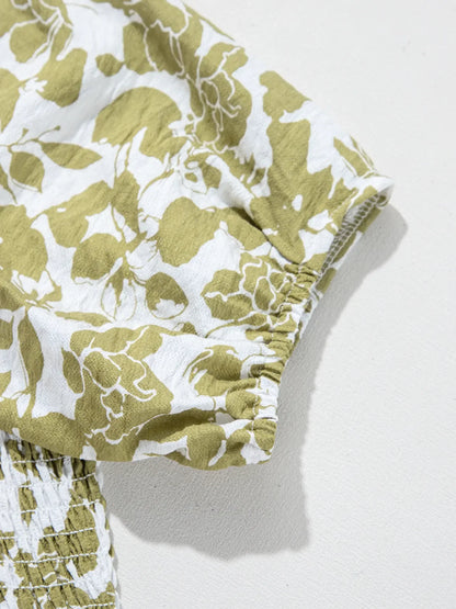 AS | Boho květinové čtvercové výstřih Smocked Bust Puff Sleeve Tiered šaty