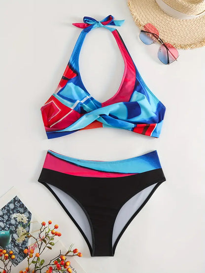 LB | Stylowe, losowe bikini z nadrukiem na ramiączkach