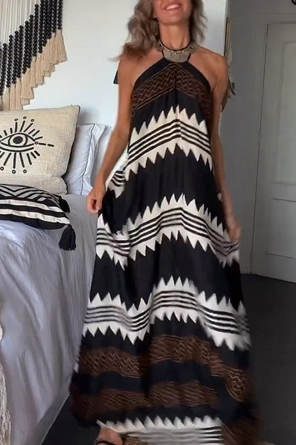 LB | Hey Vacay Ethnic Print Halter A-line Maxi Dress