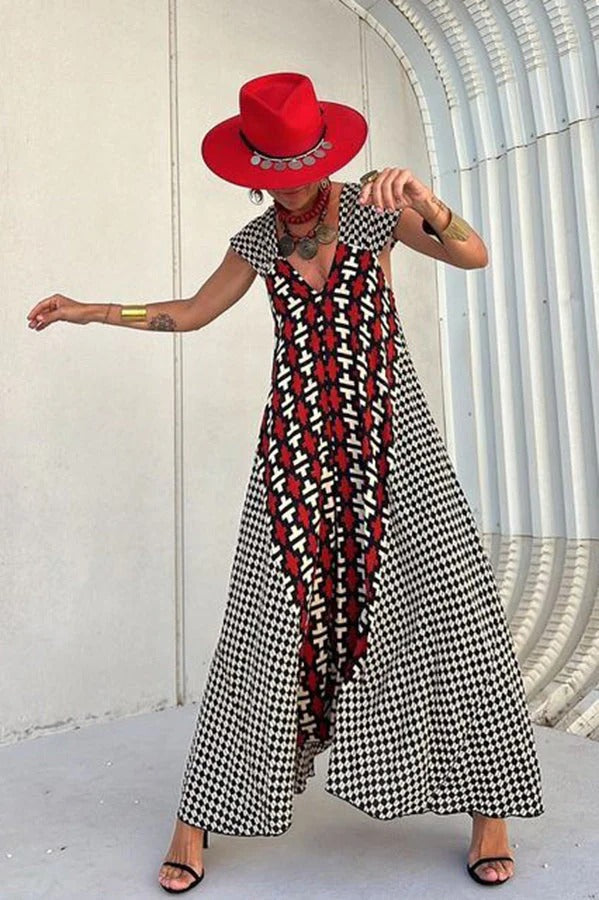 LB | Fresh Breeze Ethnic Unique Print Ruffle Sleeve A-Line Maxi Dress