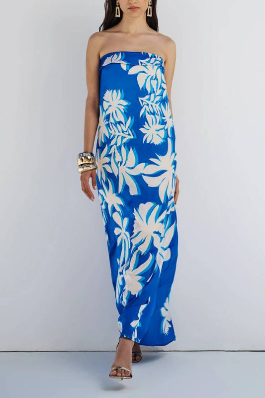 LB | Fashion Holiday Satin Unique Print Off Shoulder Maxi Dress