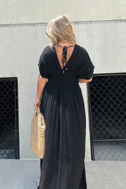 LB | My Treasure Kimono Sleeve Smoke Detail Slit Maxi Dress