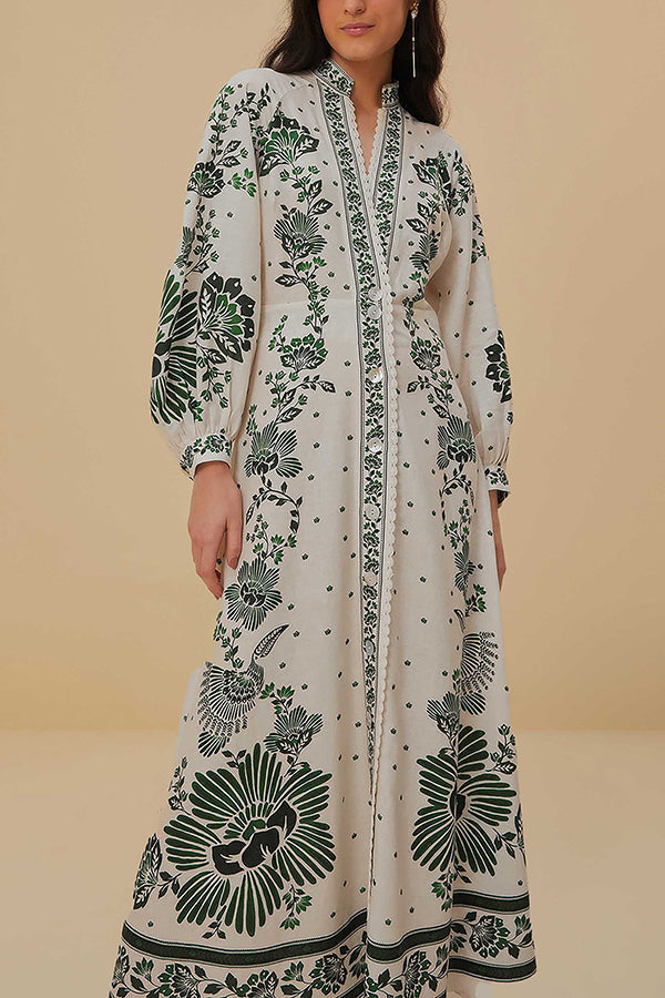 LB | Unique Print Button Down Long Sleeve Shirt Maxi Dress