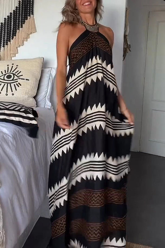 LB | Hey Vacay Ethnic Print Halter A-line Maxi Dress