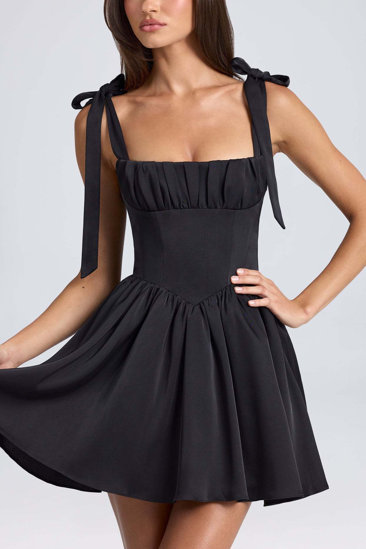 AS | Bow-tied Strap Dress Letní módní Backless Square Collar Vysoký pas krátké šaty Beach oblečení pro ženy