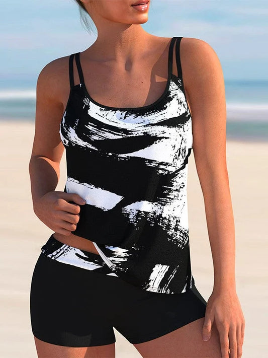 LB Plus Size Swimwear Tankini bez rękawów w paski