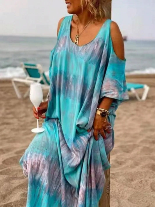 LB | Plus Size Tie-Dye Cold Shoulder Maxi Dress