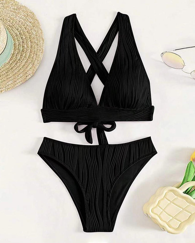 LB | Jednokolorowe, seksowne bikini z głębokim dekoltem w kształcie litery V