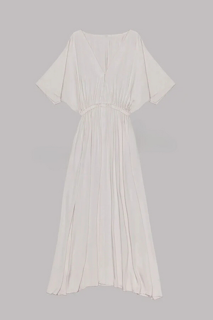 LB | Miękka i elegancka sukienka maxi z kimonowym rękawem i rozcięciem w talii