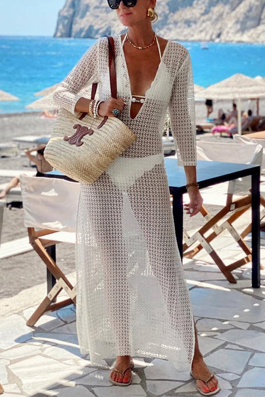 LB | Beach Life Crochet Lace U-Neck Half Sleeves Holiday Maxi Dress