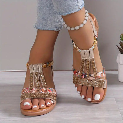 AS | Boho glam plecione sandały na koturnie w stylu glam rhinestone