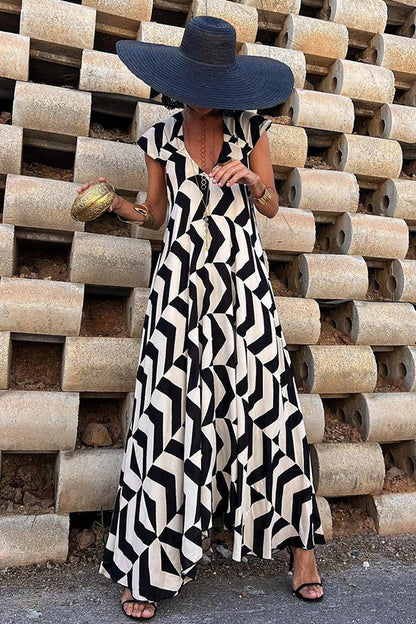 LB | Fresh Breeze Ethnic Unique Print Ruffle Sleeve A-Line Maxi Dress