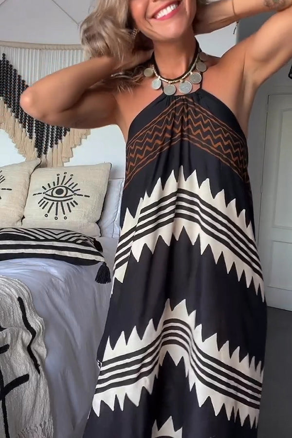 LB | Hey Vacay Ethnic Print Halter A-line Maxi Dress