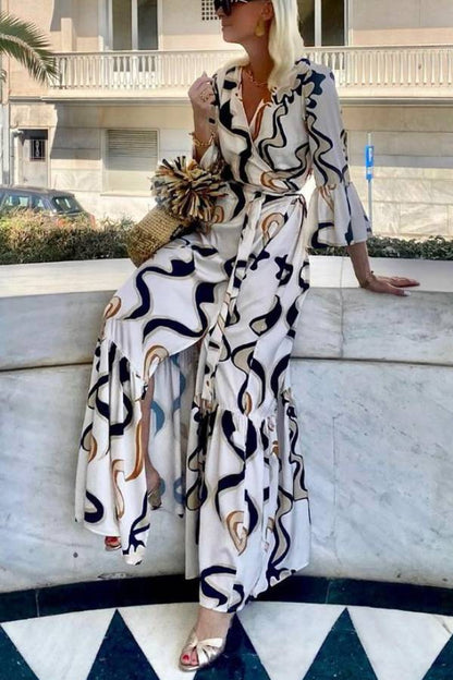 LB | Czarno-biała sukienka maxi tie-dye