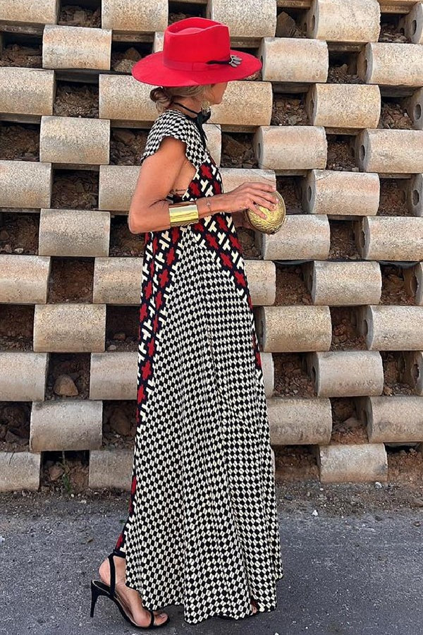LB | Fresh Breeze Ethnic Unique Print Ruffle Sleeve A-Line Maxi Dress