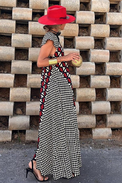 LB | Fresh Breeze Ethnic Unique Print Ruffle Sleeve A-Line Maxi Dress