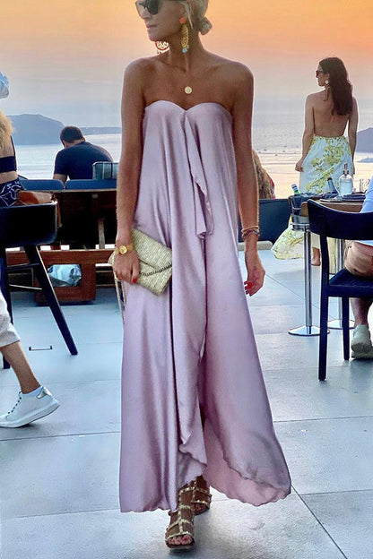 LB | Morning Grace Off Shoulder Satin Bouquet Party Maxi Dress