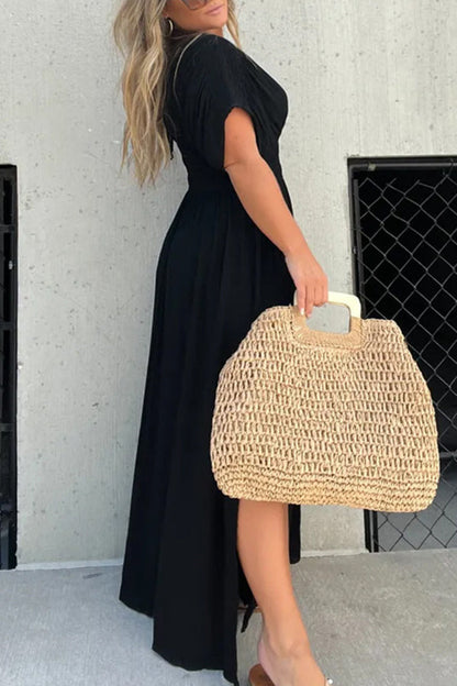 LB | My Treasure Kimono Sleeve Smoke Detail Slit Maxi Dress