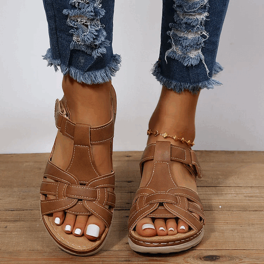 LB | Sandały Comfort wykonane ze skóry w stylu vintage