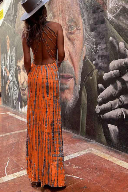 LB | Modern Day Tie-dye Print Back Lace-up Stretch Maxi Dress