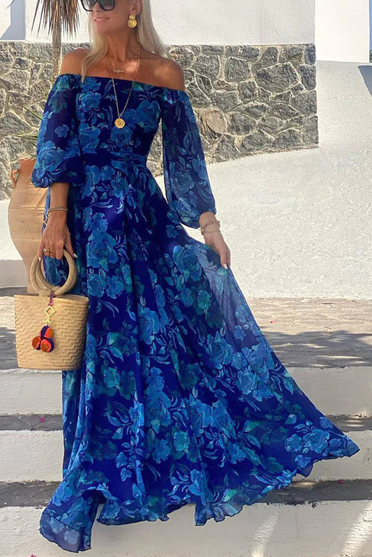 LB | Floral Off Shoulder Back Smocked Holiday Maxi Dress