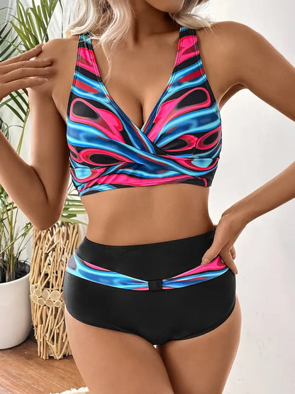 LB | Modne i szykowne bikini z dekoltem w serek z losowym nadrukiem
