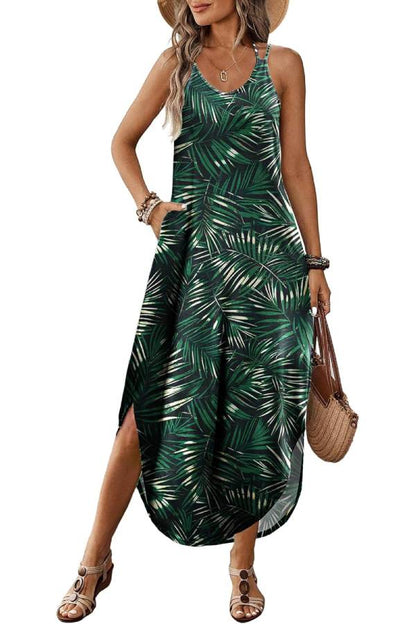 LB | Casual V-neck halter slit bohemian beach resort maxi dress