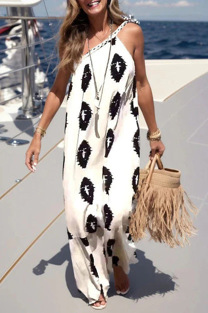 LB | Plenty of Sunshine Ethnic Print One Shoulder Loose Maxi Dress