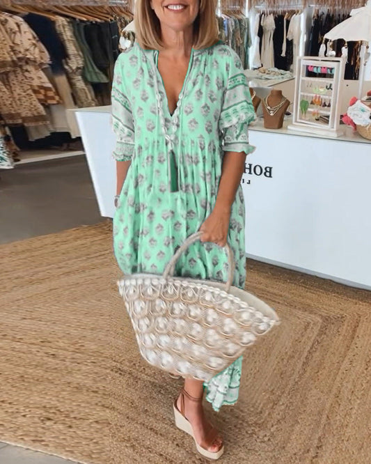 LB | Luźna sukienka maxi z długim rękawem w stylu boho