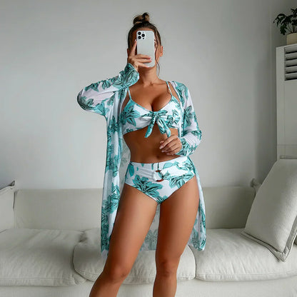 LB | Eleganckie letnie bikini z wysoką talią i kwiatowym wzorem