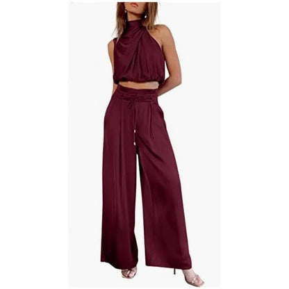 AS | Crop top z dekoltem typu halterneck i szerokimi nogawkami