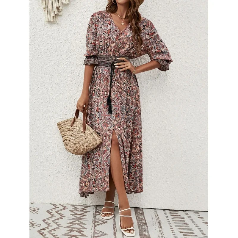 AS | Boho maxi sukienka z rozcięciem