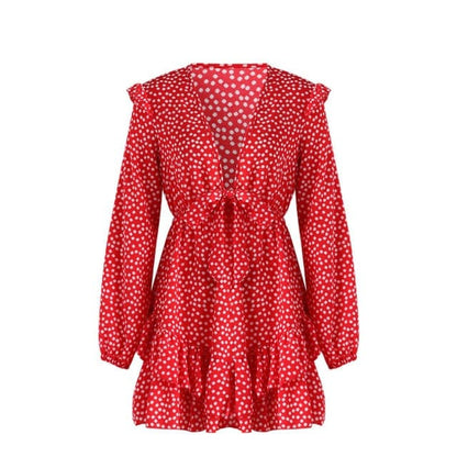 LB | Sukienka damska Boho Kwiatowa falbana Krótka mini sukienka