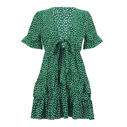 LB | Sukienka damska Boho Kwiatowa falbana Krótka mini sukienka