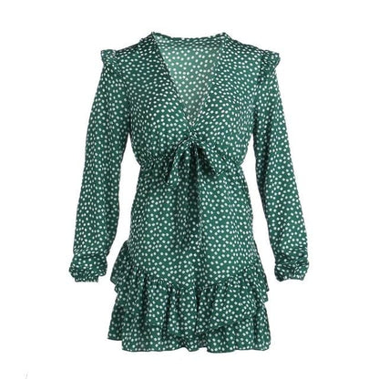 LB | Sukienka damska Boho Kwiatowa falbana Krótka mini sukienka