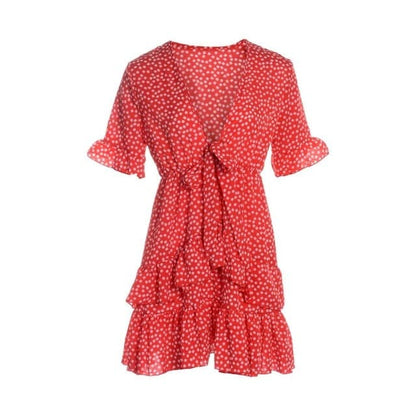 LB | Sukienka damska Boho Kwiatowa falbana Krótka mini sukienka