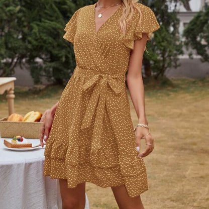 LB | Sukienka damska Boho Kwiatowa falbana Krótka mini sukienka