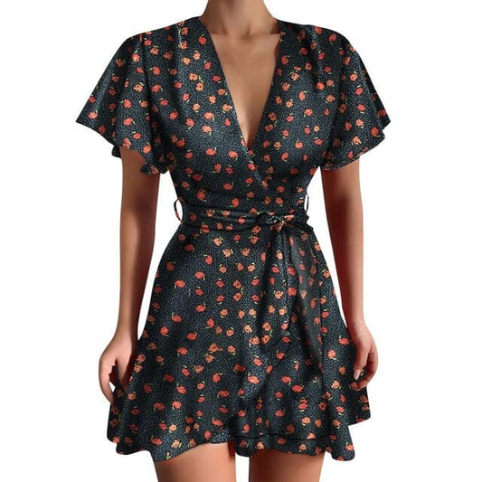 LB | Krótka mini sukienka vintage z motylkowymi rękawami