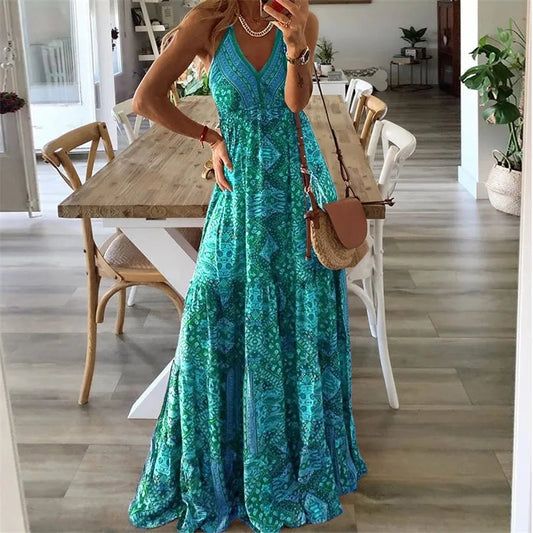 LB | Boho spaghetti strap V-neck maxi dress