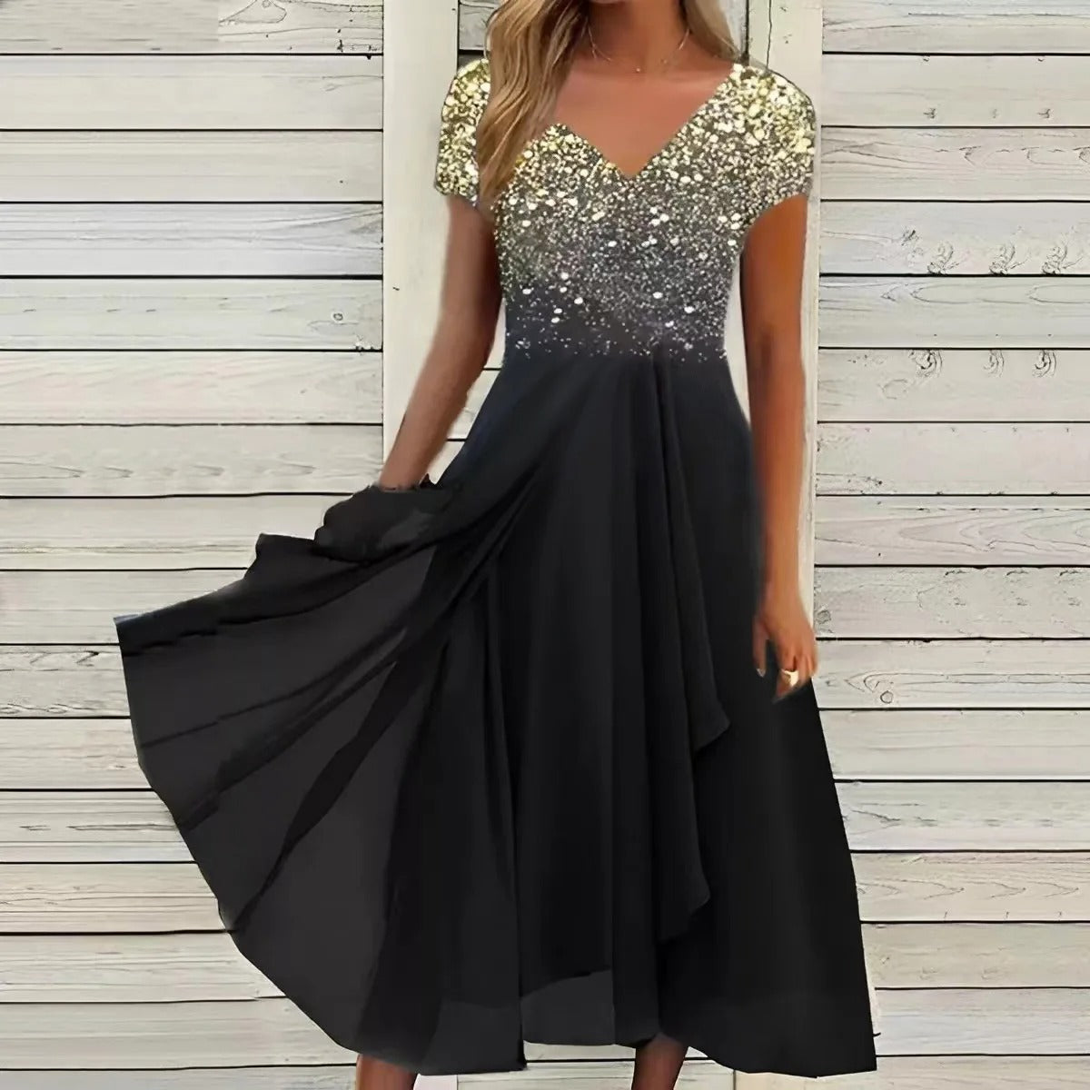 AS | Elegancka sukienka maxi z dekoltem w szpic